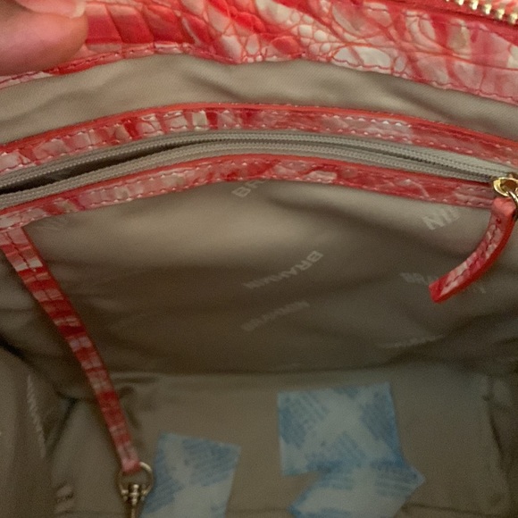 Brahmin Melbourne Small Pink Flamingo Caroline Crocodile-Embossed Satchel Bag - Picture 14 of 15